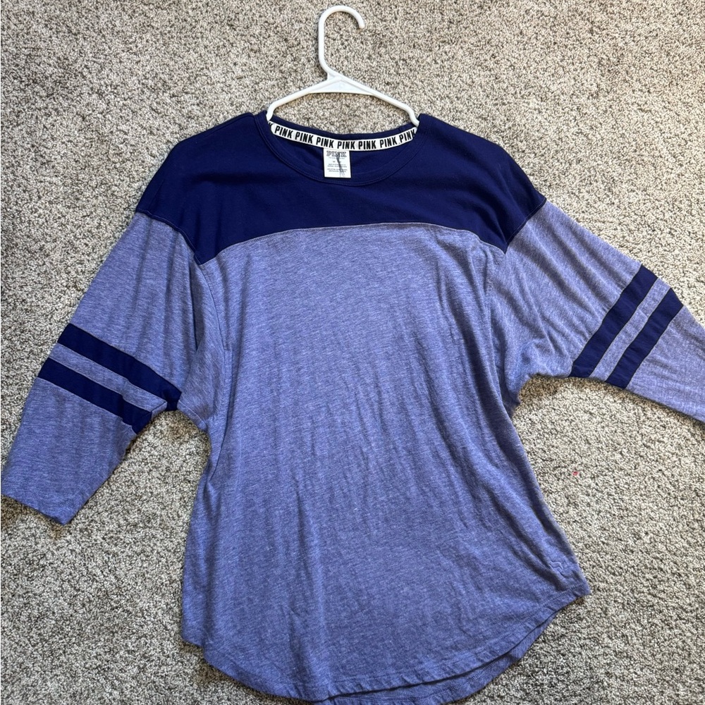 PINK Victoria's Secret Navy and Gray Tee